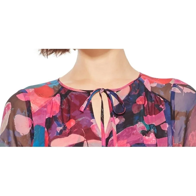 Parker Women's Marengo Abstract Chiffon Silk Blouson Dress Peony Drea Blue Size 0