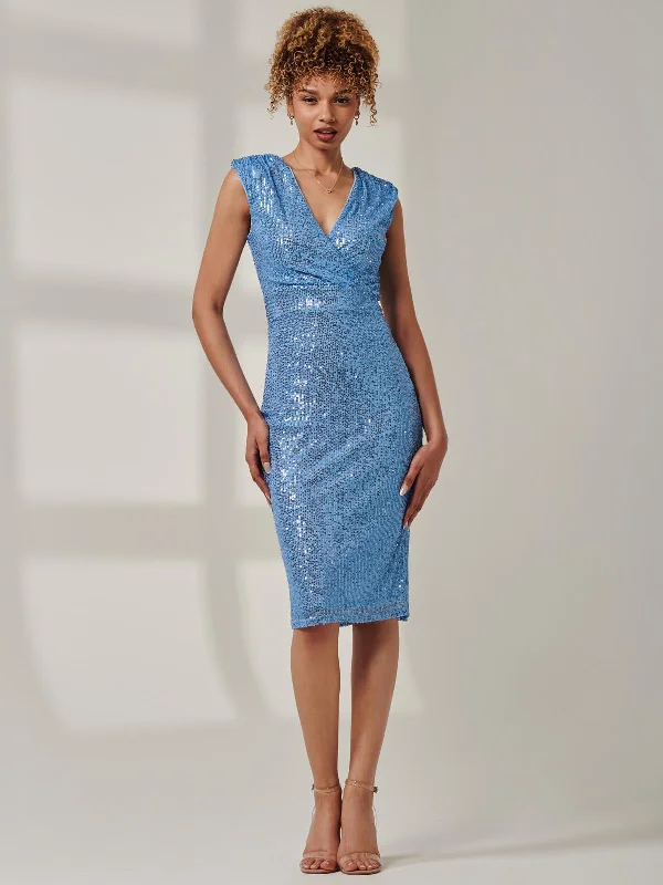 Sequin Wrap Detail Hourglass Dress, Blue