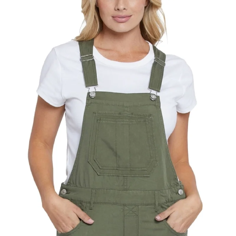 Seven7 Women's Pocketed Adjustable Bib Shortalls Sleeveless Square Neck Romper Green Size Medium