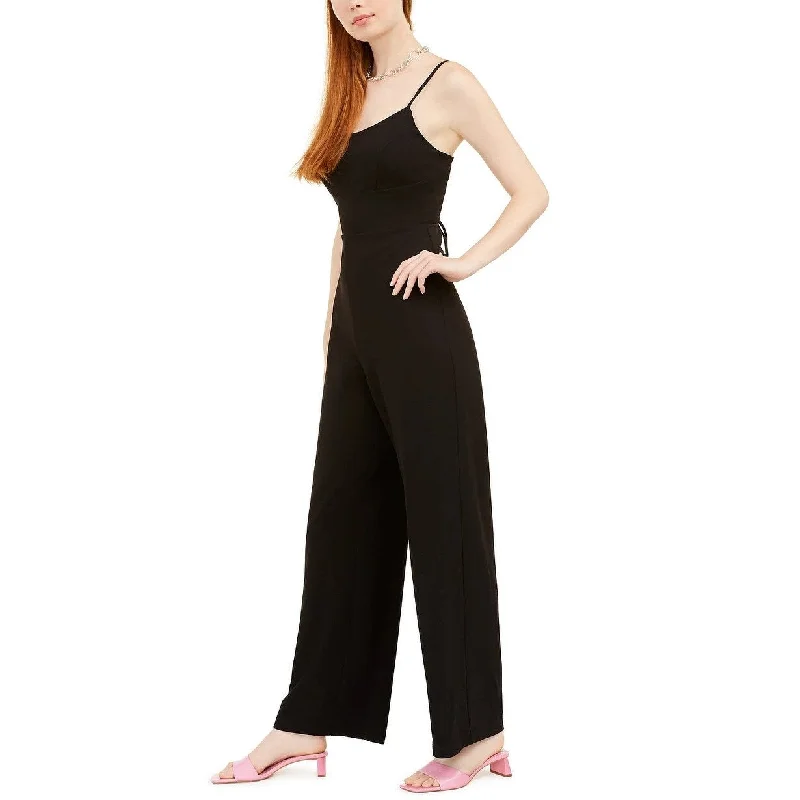 Teeze Me Women's Juniors Lace Up Back Scoop Neck Jumpsuit Black Size 15