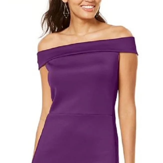 Thalia Sodi Women's Mesh Trim Off The Shoulder Dress Purple Size X-Large