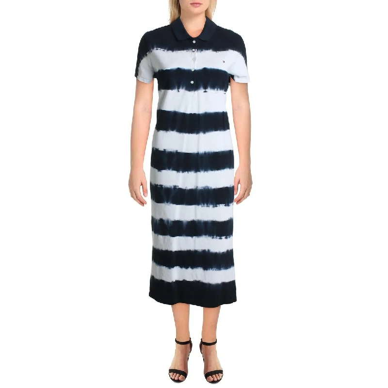 Tommy Hilfiger Women's Cotton Pique Tie Dye Polo Dress Blue Size Medium