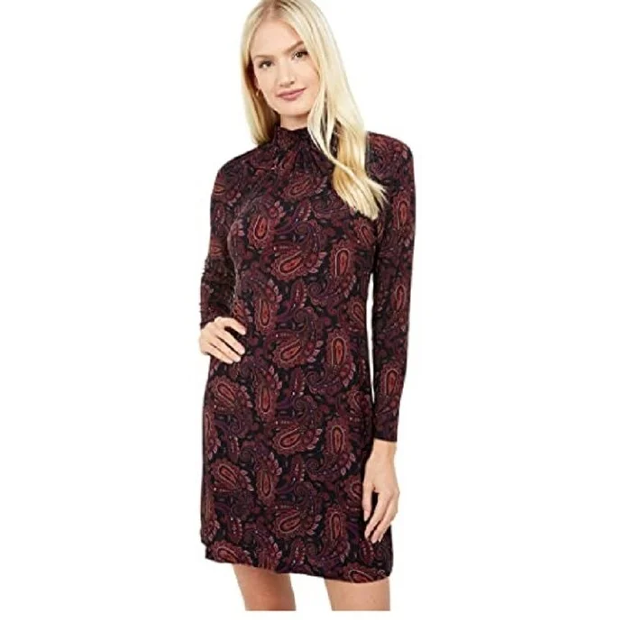 Tommy Hilfiger Women's Paisley Mock-Neck Dress 4bu Size 16