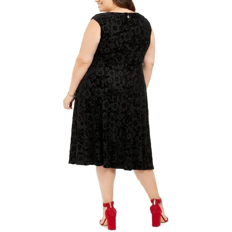 Tommy Hilfiger Women's Plus Size Cap Sleeve Velvet Dress Black Size 20W