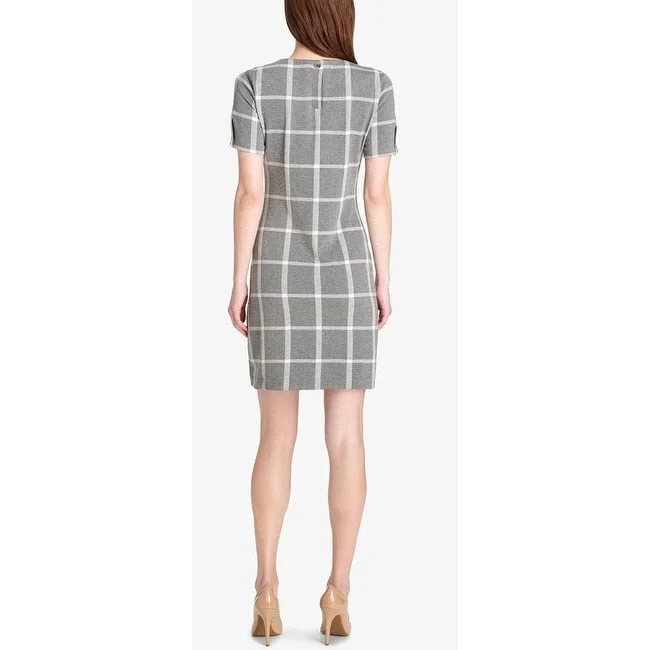 Tommy Hilfiger Women's Windowpane Plaid Shift Dress Gray Size 8