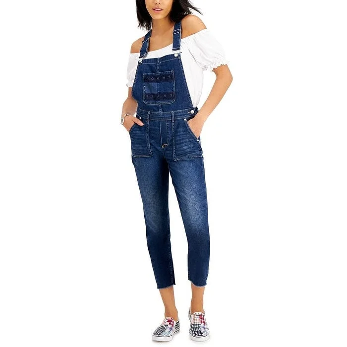 Tommy Jeans Women's Stretch Pocketed Buttoned Adjustable Overalls Sleeveless Square Neck Skinny Jumpsuit Blue Size 26