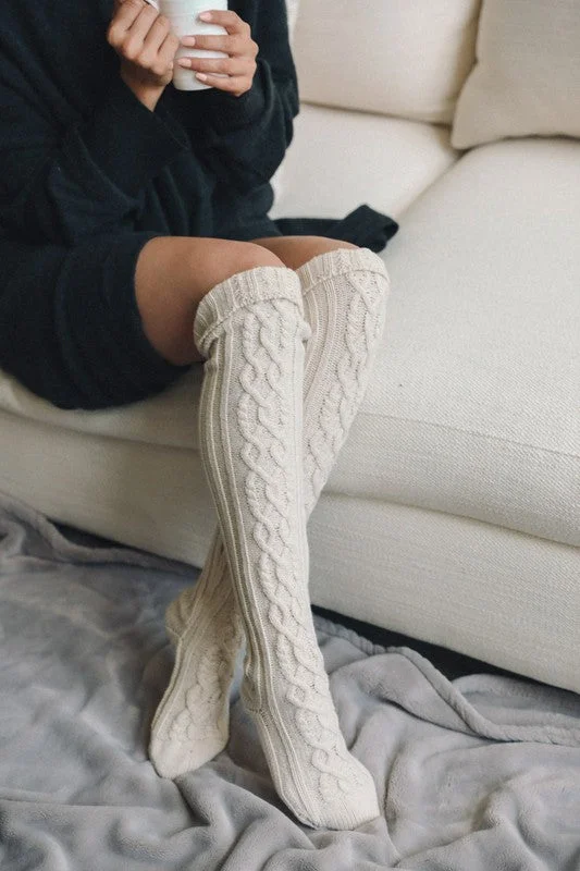 Cable Knit Knee-High Socks