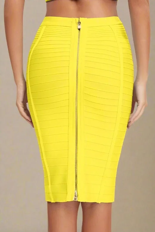 Pencil High Waist Bandage Knee Length Knitted Skirt - Sun Yellow