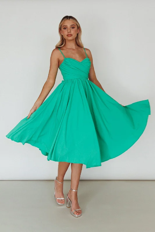 Salome Tied Back Knee Length Dress Green