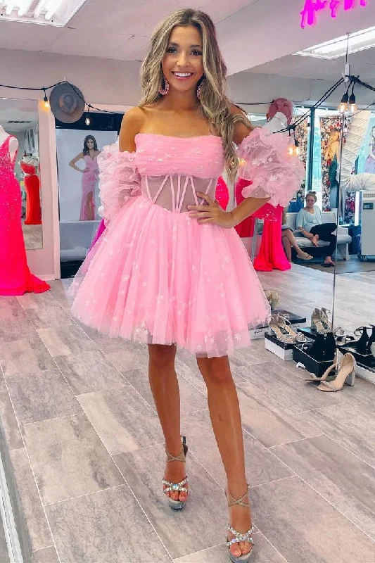 A-Line Pleated Tulle Homecoming Dress        S3666