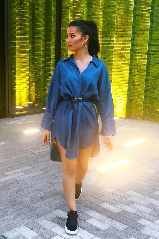 Blue Denim Oversized Shirt Dress - Stormi