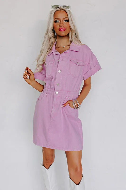 Bring On The Weekend Denim Dress In Pink