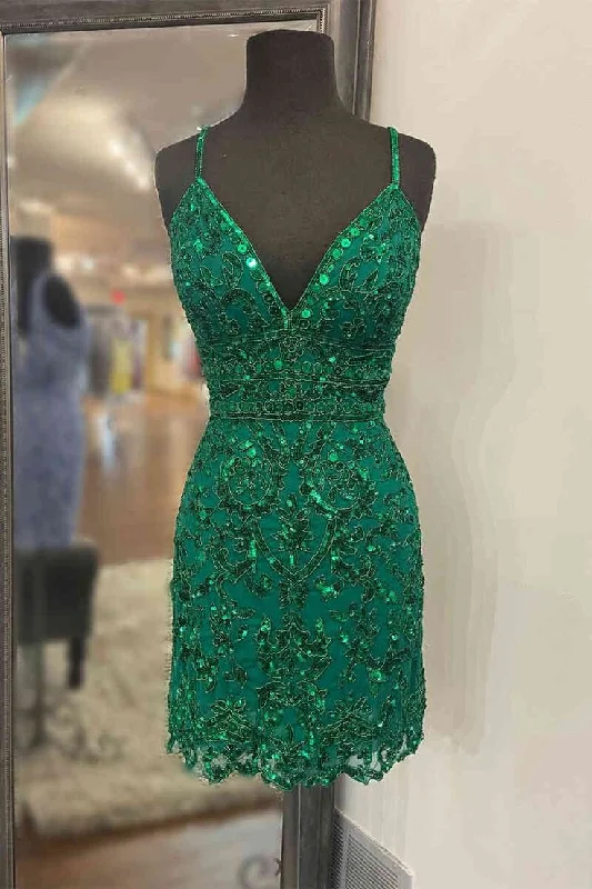 Gorgeous Green Sequin Appliques Tight Homecoming Dress    S2875