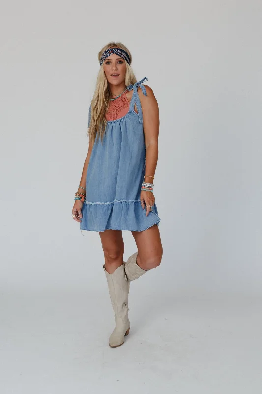 Swing Of Things Denim Dress - Denim