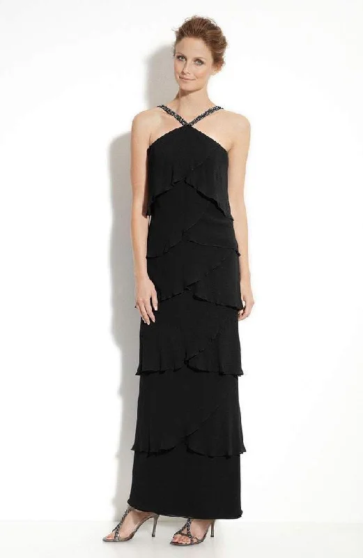 Alexander by Daymor - 3451 Beaded Halter Layered Sheath Evening Dress