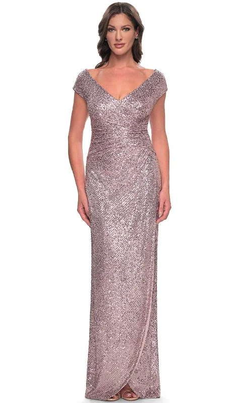 La Femme 30865 - Ruched Sequin Evening Dress