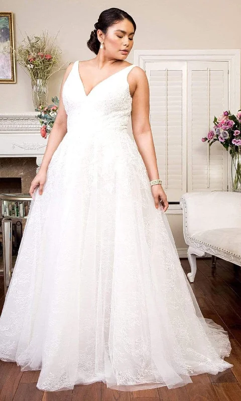 Elizabeth K - GL1902 Embellished Plunging V Neck A-line Bridal Gown