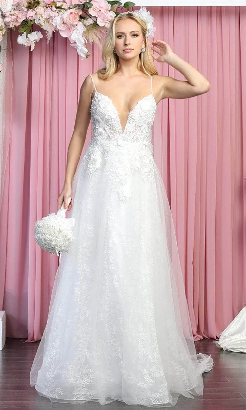 May Queen RQ7915 - Sleeveless Deep V-neck Bridal Gown