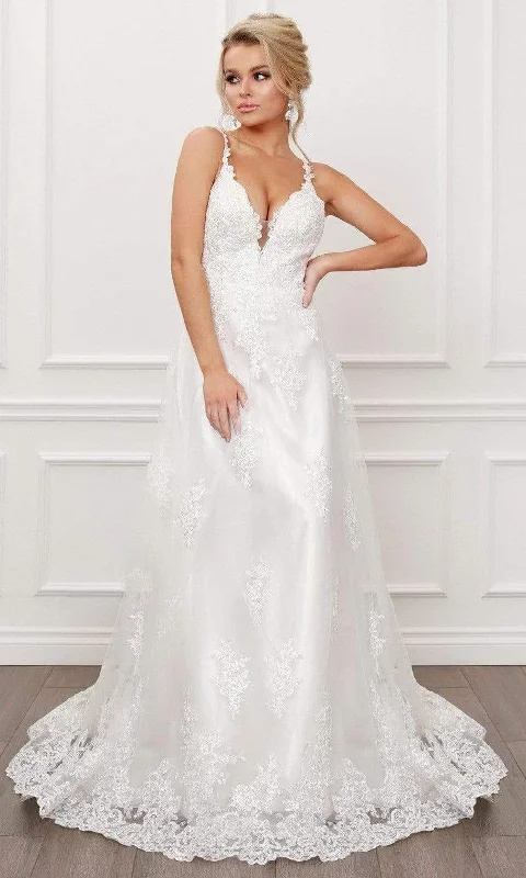 Nox Anabel - C461 Lace Applique Long A-Line Wedding Gown