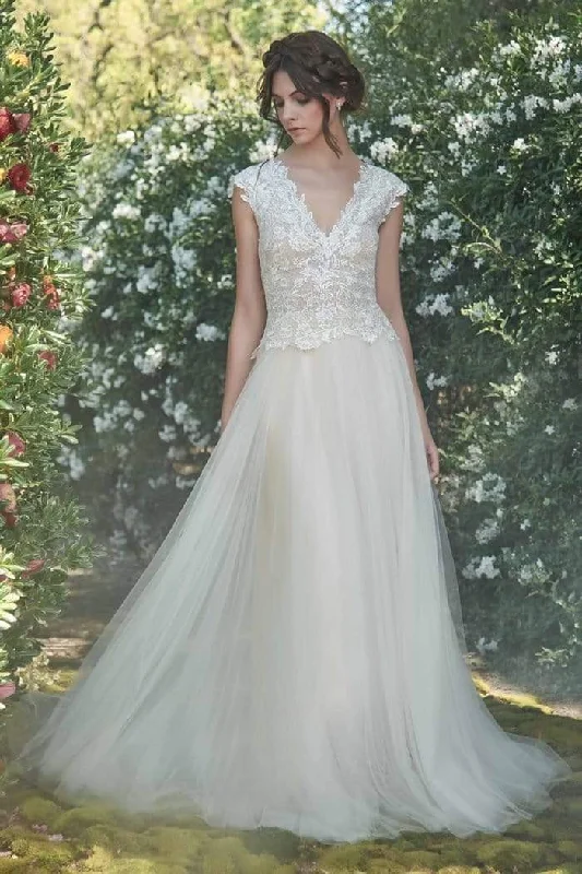 Tadashi Shoji - Embroidered V-Neck Wedding Dress